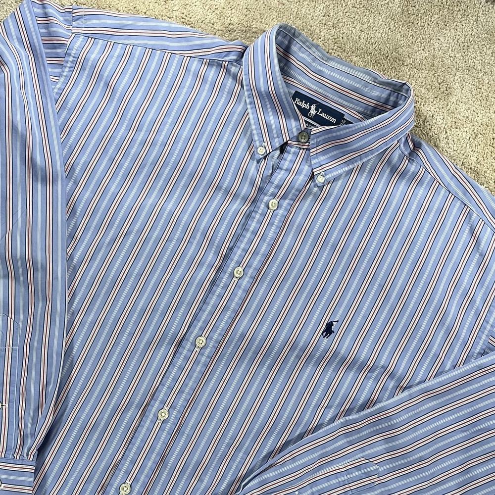 Ralph Lauren Shirt Mens 2XL Blue Red Vertical Stripes Button Down Pony Blake